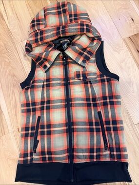 Burton Dryride Hooded Plaid Vest - Orange & Black